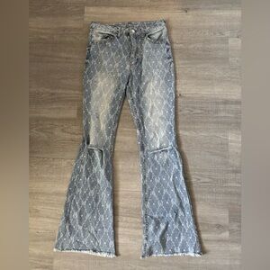 NO BOUNDARIES SIZE 7 High Rise Butterfly Flare Jeans Hippie Retro Bell Bottoms
